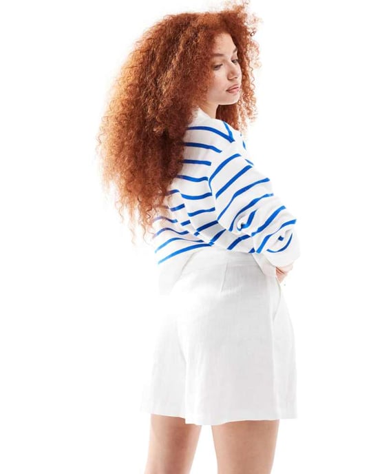 ASOS DESIGN högmidjade shorts med sömdetaljer i linne i vitt - Image 2