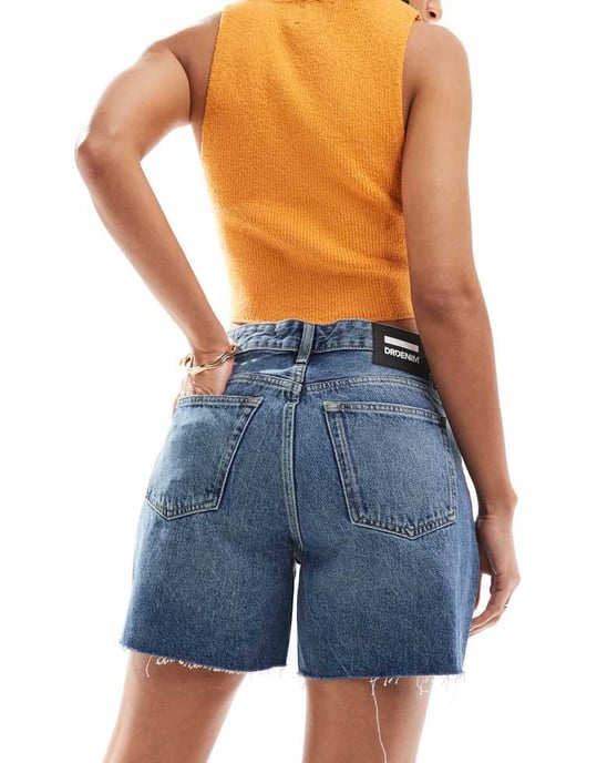 Dr Denim Rose relaxed fit denim shorts in canyon mid used raw hem wash - Image 2