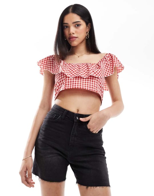 ONLY high waisted denim shorts in black - Image 1