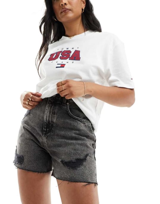 Tommy Jeans ultra high denim mom shorts in black wash - Image 1