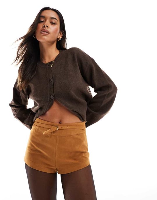 ASOS DESIGN mockasinsmikro mini shorts-set i tan - Image 2
