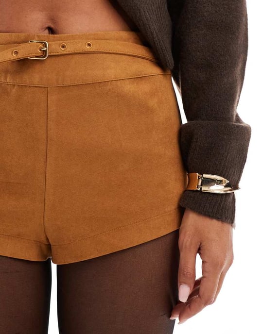 ASOS DESIGN mockasinsmikro mini shorts-set i tan - Image 3