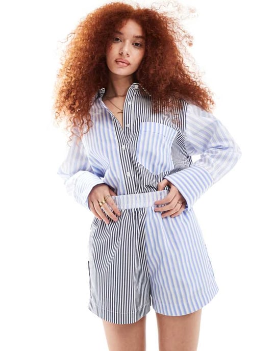 ASOS DESIGN shorts med rå kant och fickdetaljer i randig mönster - Image 2