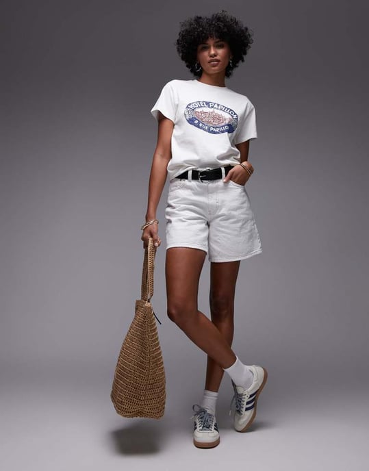 Topshop Editor denim shorts in bone - Image 4