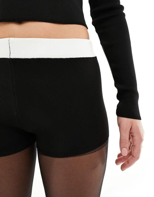 ASOS DESIGN stickad kontrastkort koord i svart - Image 3