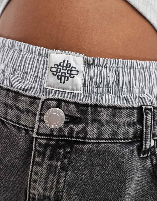 The Couture Club dubbel lager boxershorts i denim i tvättad svart - Image 2