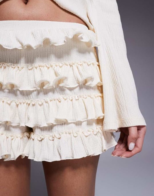 ASOS DESIGN co-ord all over ruffle short in ivory - Image 2