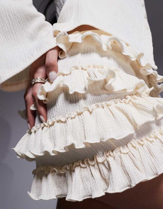 ASOS DESIGN co-ord all over ruffle short in ivory - Image 3