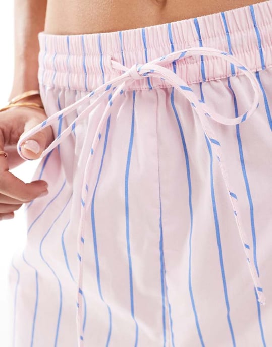 ASOS DESIGN kort co-ord i rosa och blårandig bomull - Image 2