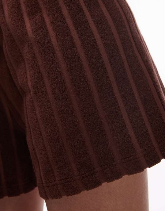 Topshop towelling shorts co-ord in chocolate brown - Image 4