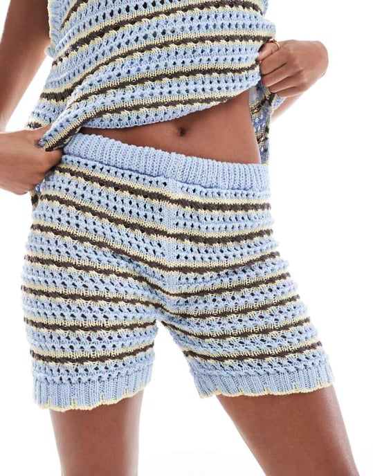 ASOS DESIGN stickade randiga shorts set i citron - Image 1