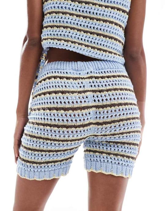 ASOS DESIGN stickade randiga shorts set i citron - Image 4