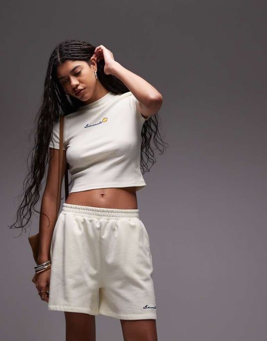Topshop embroidered limonata jogger shorts in ecru - Image 1