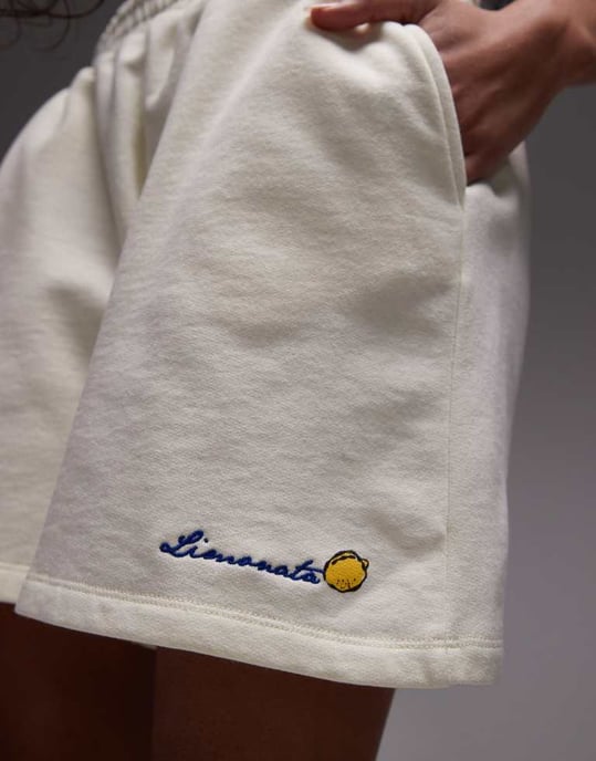Topshop embroidered limonata jogger shorts in ecru - Image 3