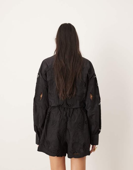 ASOS EDITION broderad cut work boxiga shorts set i svart - Image 4