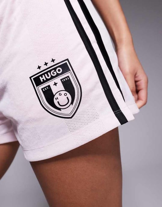 Hugo Blue football shorts in pink - Image 3