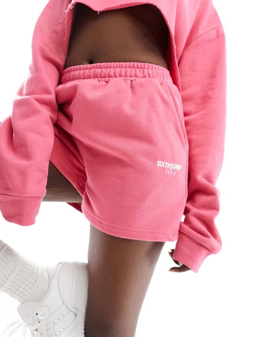 Sixth June co-ord jersey shorts i rosa - Image 2