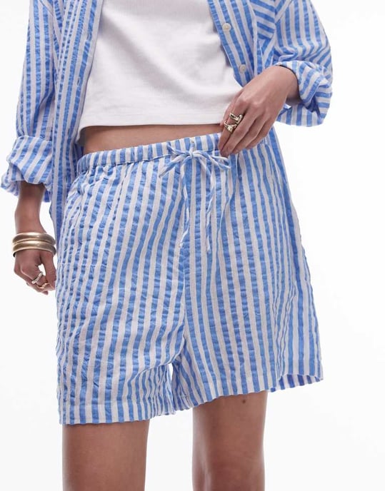 Topshop matchande randiga strandshorts i blått - Image 2
