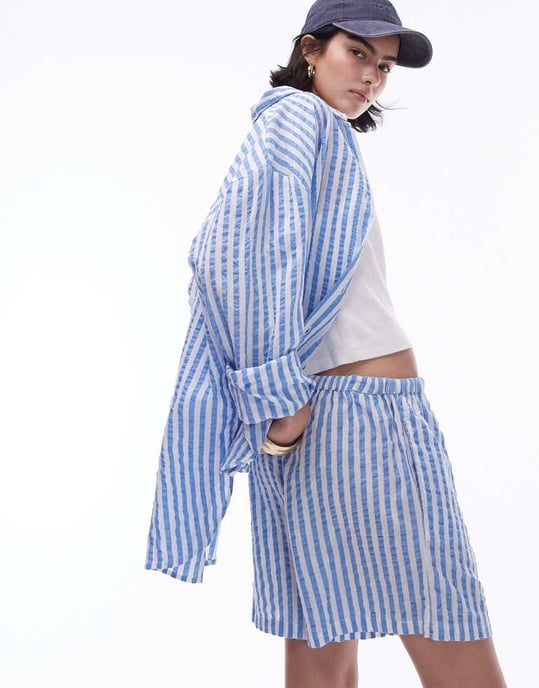 Topshop matchande randiga strandshorts i blått - Image 3