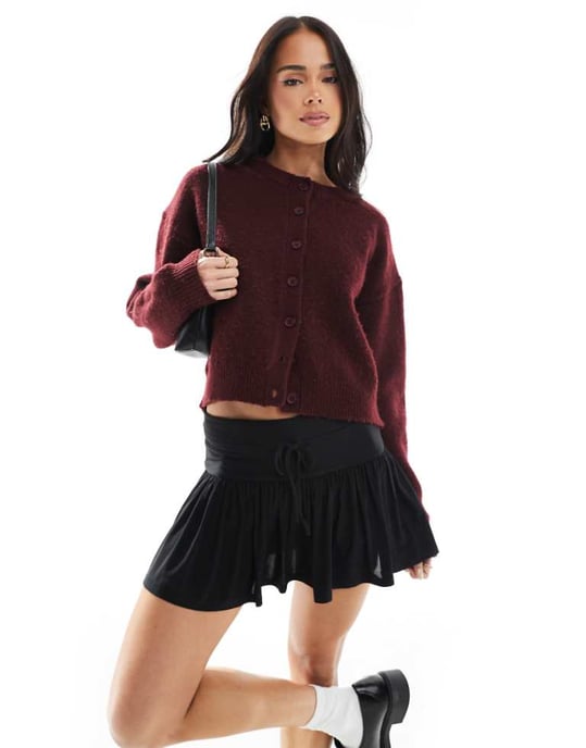 ASOS DESIGN deep waistband low rise micro mini skort in black - Image 1