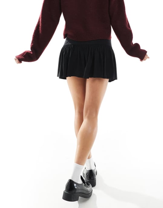 ASOS DESIGN deep waistband low rise micro mini skort in black - Image 4