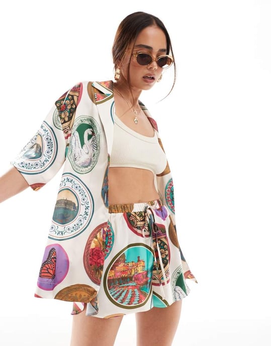 ASOS DESIGN satinshorts i platttryck - Image 4