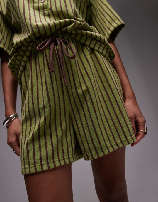 Topshop stripe towelling shorts co-ord in green - Image 2
