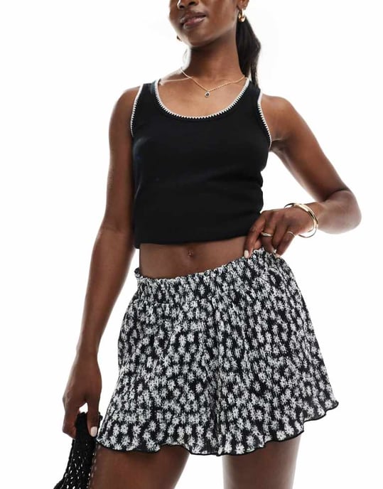 ASOS DESIGN flippiga plisserade shorts i mono ditsy - Image 1
