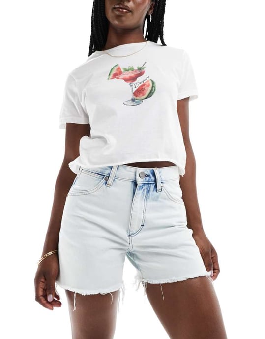 Wrangler cowboy denim shorts in light wash bleach blue - Image 1