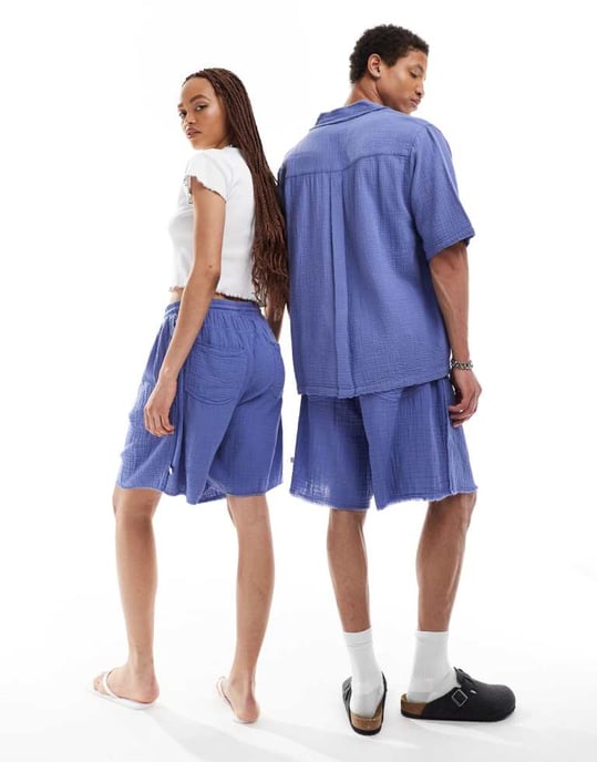 COLLUSION Unisex texturerad lång kortkoordinat i lavendelblå - Image 4