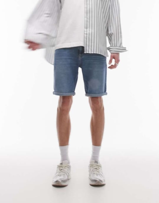 Tommy Jeans Scanton slim turn up denim shorts in medium wash - Image 1