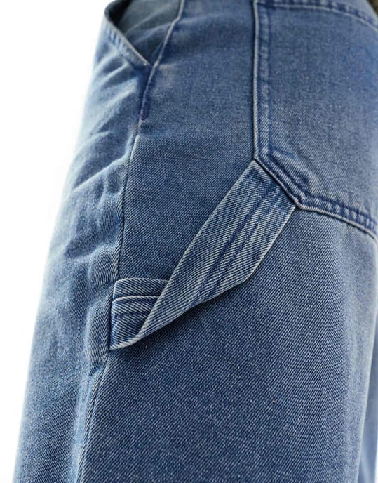 ADPT löst sittande denim cargo shorts i medtvätt - Image 2