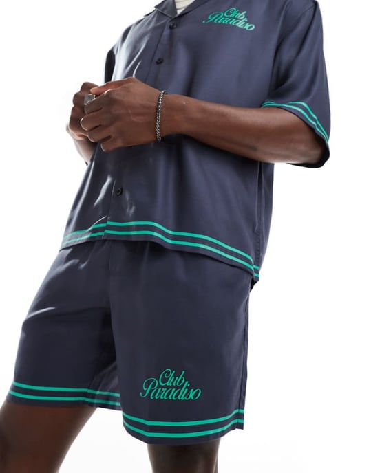 ONLY & SONS tryckt shorts-set i marinblått - Image 1