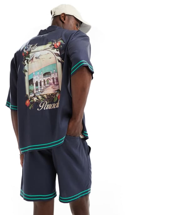 ONLY & SONS tryckt shorts-set i marinblått - Image 2