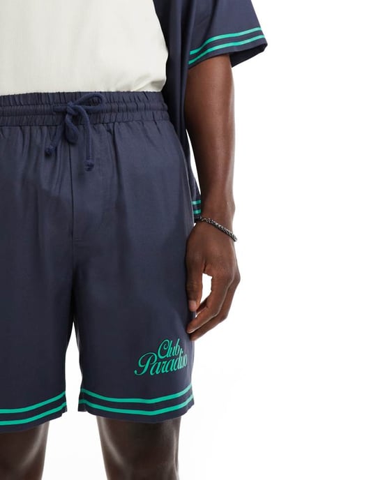 ONLY & SONS tryckt shorts-set i marinblått - Image 3