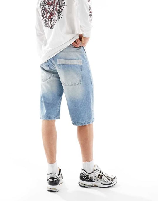 Återvunnen vintage denimshorts i bleknad tvätt - Image 2
