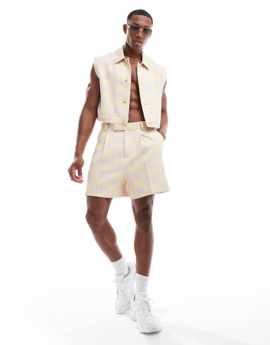 ASOS DESIGN smart koordinerad vid kort i gul rutigt - Image 1