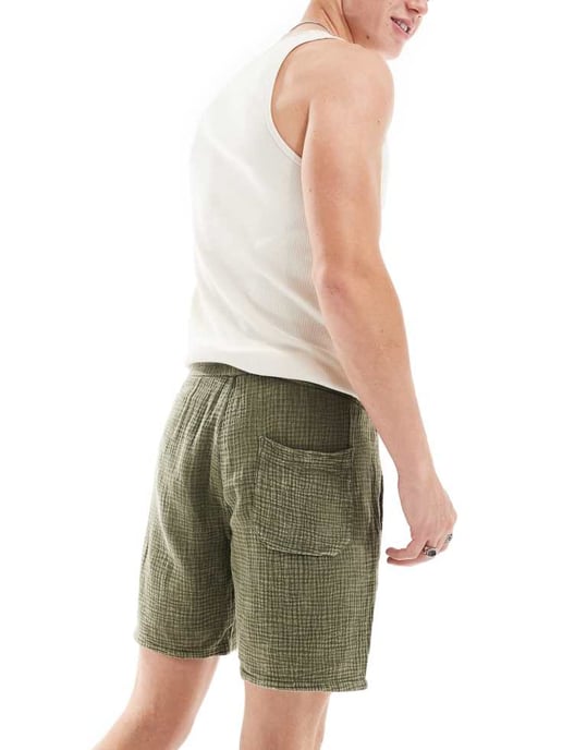 ONLY & SONS slip-on strukturerad shorts i tvättad khaki - Image 4