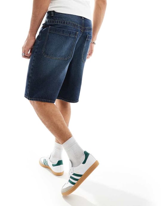 ASOS DESIGN lång denimshorts med paneler i mellanblå - Image 3