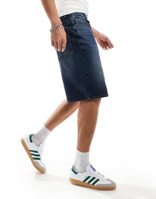 ASOS DESIGN lång denimshorts med paneler i mellanblå - Image 4