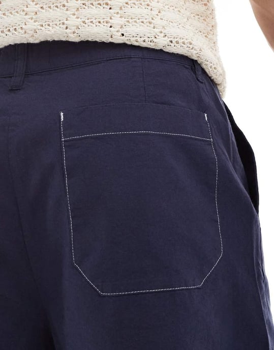 ASOS DESIGN linne-look shorts i marinblått med kontrasterande kant - Image 2
