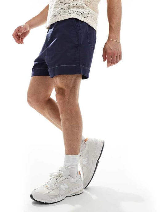 ASOS DESIGN linne-look shorts i marinblått med kontrasterande kant - Image 4