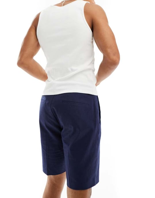 ASOS DESIGN smart slim fit linneblandning shorts i marinblå - Image 3