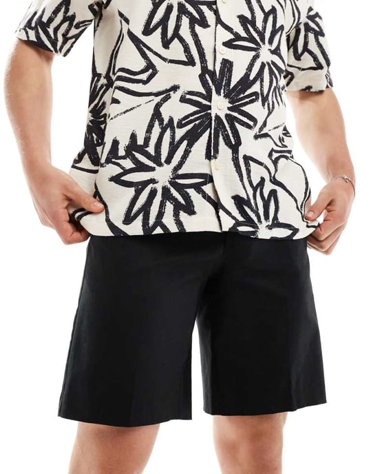 ASOS DESIGN smart raka linneblandade shorts i svart - Image 2