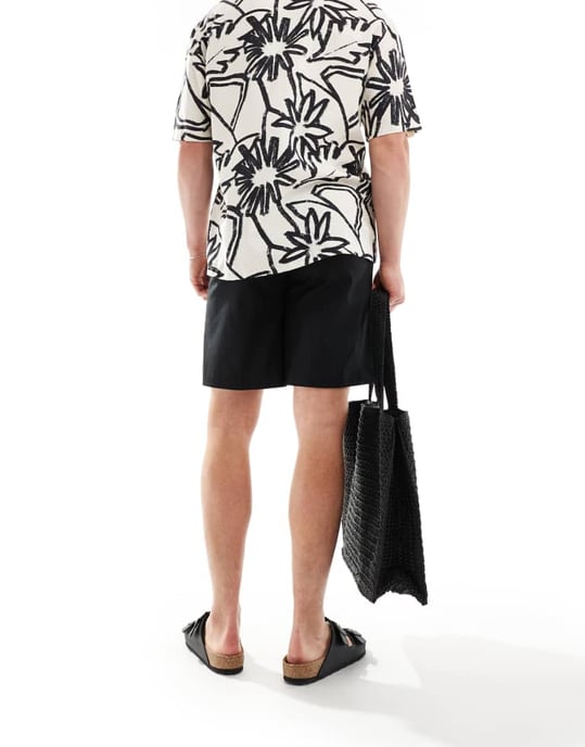 ASOS DESIGN smart raka linneblandade shorts i svart - Image 3