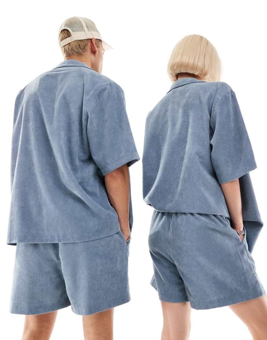 Återvunnen vintage unisex cordshorts i blått set - Image 3