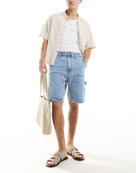 ONLY & SONS snickare detaljer denimshorts i ljusblå tvätt - Image 1