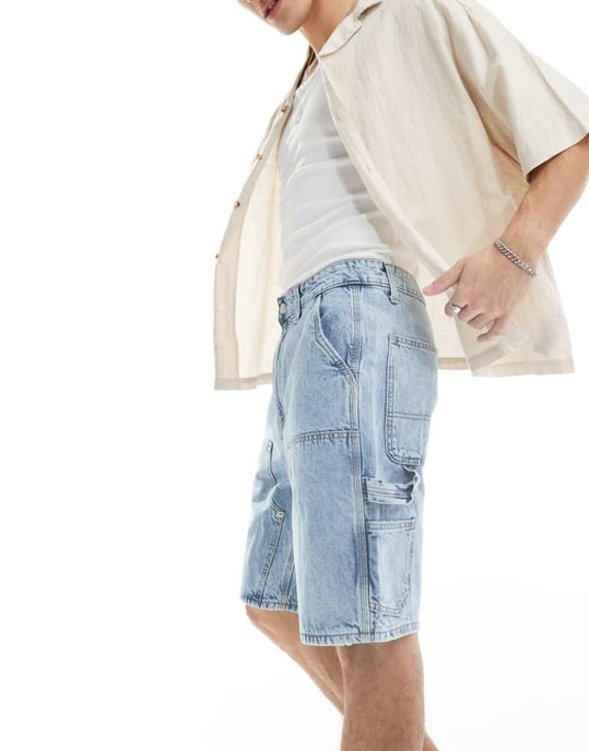 ONLY & SONS snickare detaljer denimshorts i ljusblå tvätt - Image 2