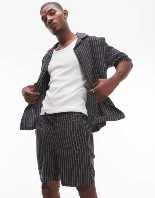 Topman samordnad randig shorts i svart - Image 4