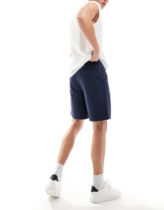 ASOS DESIGN dubbelpressad chinoshorts i marinblå - Image 3